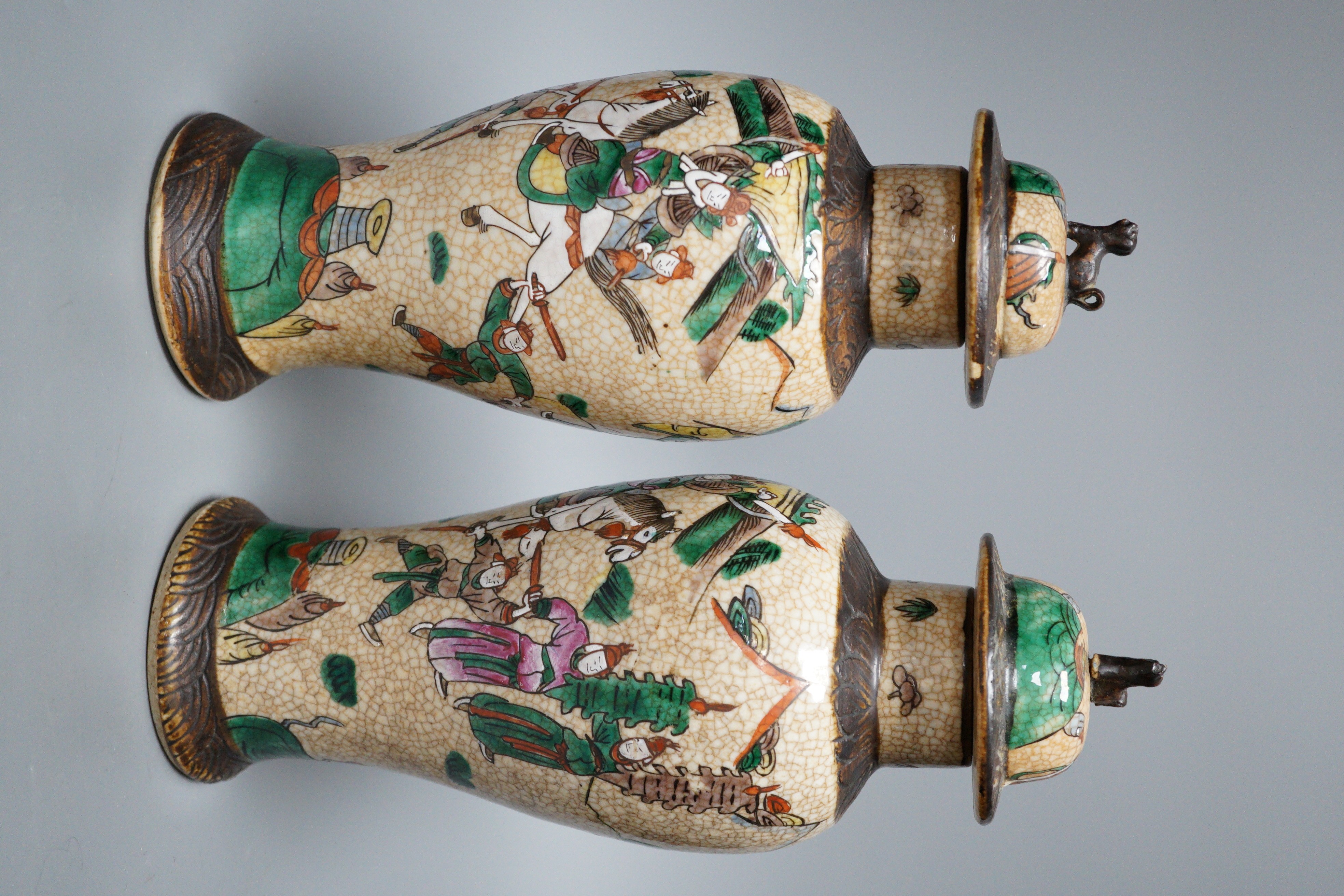 A pair of Chinese crackleware lidded vases, 30cm